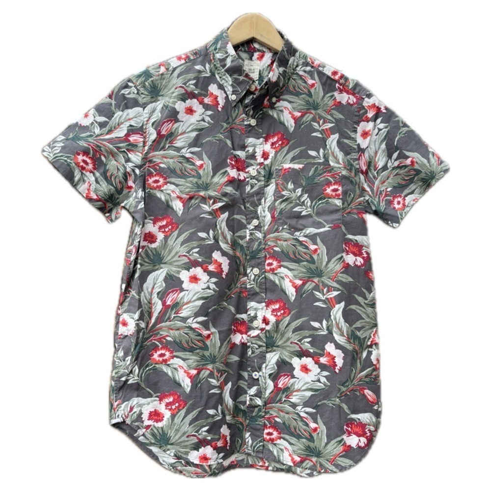 GAP Gray Red Green Floral Casual Button Down Shirt Relaxed Fit Men’s Size Medium